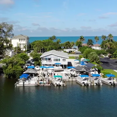 Aerial view of the docks at Bonita Boat Rentals